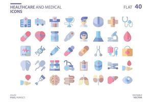 Healthcare And Medical icon set in flat style. Vector logo design template. Modern design icon, symbol, logo and illustration. Vector graphics illustration and editable stroke. Isolated on white background.