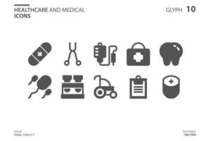 Healthcare and medical silhouette icon set vector