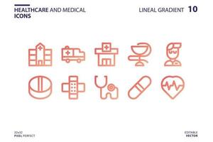 Healthcare and medical icon set in line gradient style vector