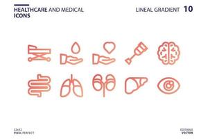 Healthcare and medical icon set in line gradient style vector