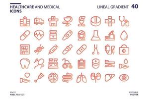 Healthcare and medical icon set in line gradient style vector