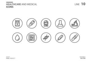 Healthcare and medical line style icon set vector