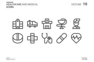 Healthcare and medical line icon set vector