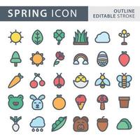 Set of spring line and fill icon set vector