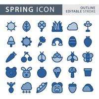 Set of spring line and fill icon set vector