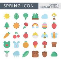 conjunto de conjunto de iconos planos de primavera vector