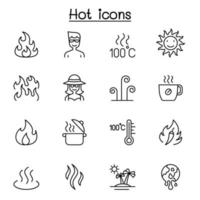 Hot icon set in thin line style vector