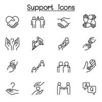 Care, support and sympathize icon set in thin line style vector