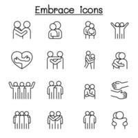 Hug icon set in thin line style vector