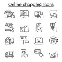 icono de compras en línea en estilo de línea fina vector