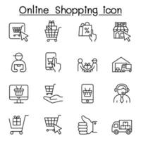 iconos de compras en línea en estilo de línea fina vector