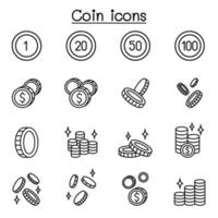 Coin, money icon set in thin line style