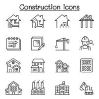 Construction icon set in thin line style vector