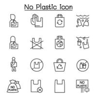 sin iconos de bolsa de plástico en estilo de línea fina vector