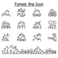 incendios forestales, iconos de incendios forestales en estilo de línea fina vector