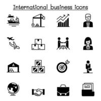 Diseño gráfico del ejemplo del vector del conjunto de iconos de negocios internacionales