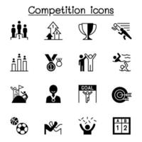 competencia, concurso, torneo, iconos, conjunto, vector, ilustración, diseño gráfico vector