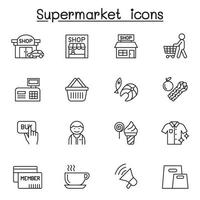 Supermarket icon set in thin line style vector