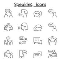 Talk, speech, discussion, dialog, speaking, chat, conference, meeting icon set in thin line style vector