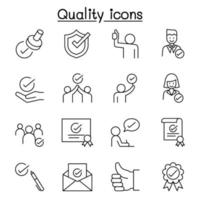 Quality, Approved, Check mark icons set in thin line style vector