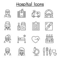 Hospital icon set in thin line style vector