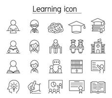 icono de aprendizaje y educación en estilo de línea fina vector