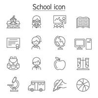 icono de escuela y educación en estilo de línea fina vector