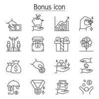 Bonus, Perk, Earning, Profit, Benefit icon set in thin line style vector