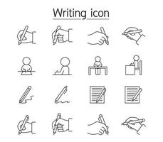 Writing icon set in thin lines style vector