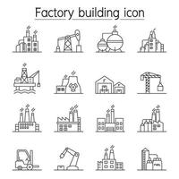 Factory building icon set in thin line style vector