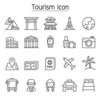 Tourism and Landmark icon set in thin line style vector