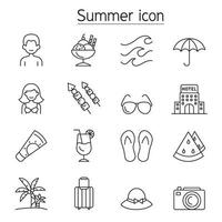 Summer icon set in thin line style vector