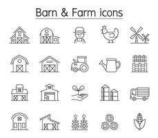 Barn and Farm icon set in thin liine style