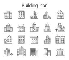 Building icon set in thin line style vector