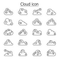 Curl Cloud vector icons set in thin line stlye