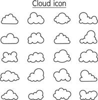 Cloud icon set in thin line style vector