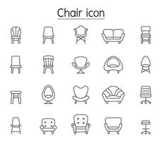 Front view Chair icon set in thin line style vector