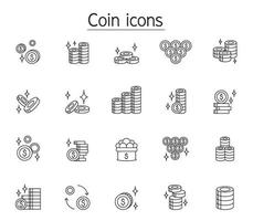 Money and Coin icon set in thin line style vector