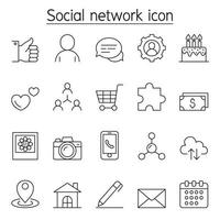 Social network icon set in thin line style vector