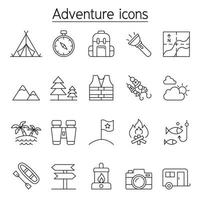 icono de camping y aventura en estilo de línea fina vector