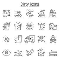 Pollution icon set in thin line style vector