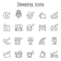 Sleeping icon set in thin line style vector