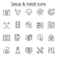 Setup and Install icon in thin line style vector