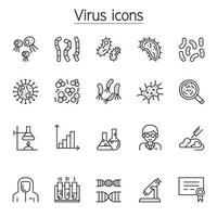 Bacteria, Microbes and Viruses icons set in thin line style vector