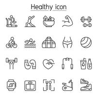 Fitness and health icon set in thin line stlye vector