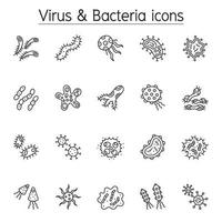 Virus and Bacteria icon set in thin line style vector