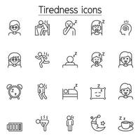 Tiredness, sleepy icons set in thin line style vector