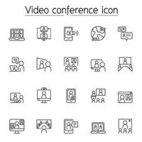 Video conference, presentation, online meeting icon set in thin line stlye