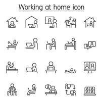 Working at home icons set in thin line style vector