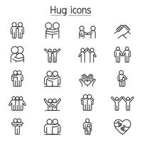 Hug, care, support and friendship icons set in thin line style vector